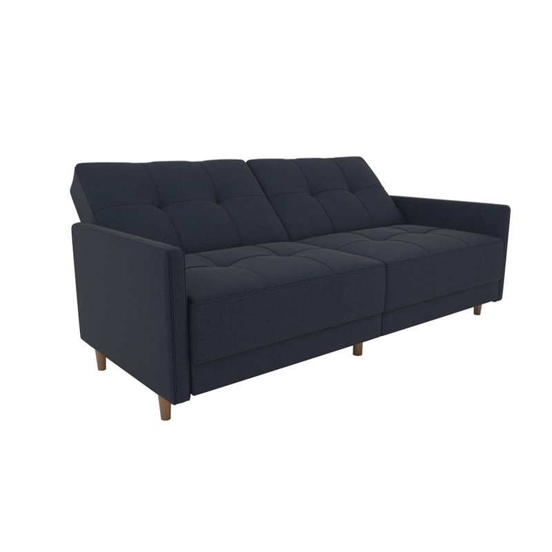 Home Square 2 Piece Coil Linen Convertible Sleeper Sofa Set in Navy Blue