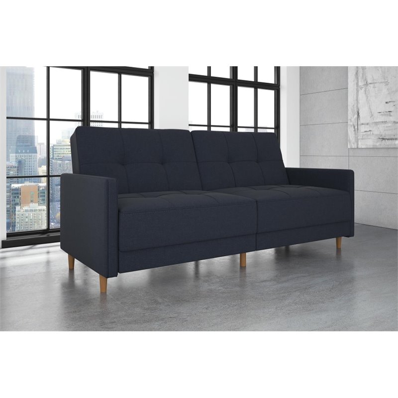 Home Square 2 Piece Coil Linen Convertible Sleeper Sofa Set in Navy Blue