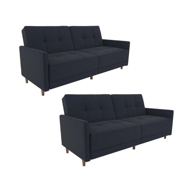 Home Square 2 Piece Coil Linen Convertible Sleeper Sofa Set in Navy Blue