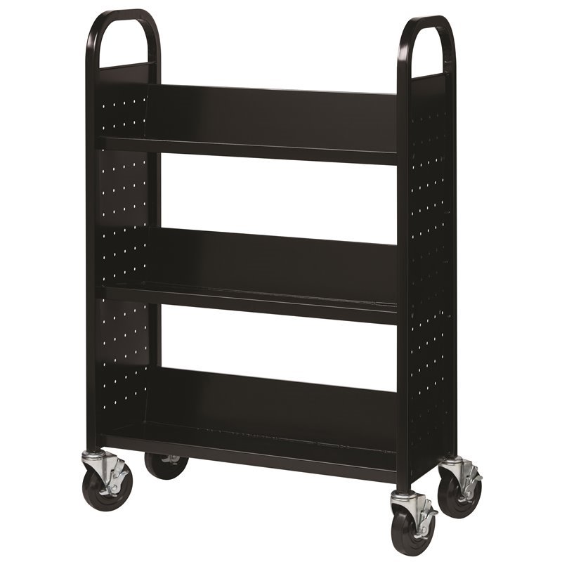Home Square 2 Piece Single-sided Mobile Metal Book Cart Set in Black