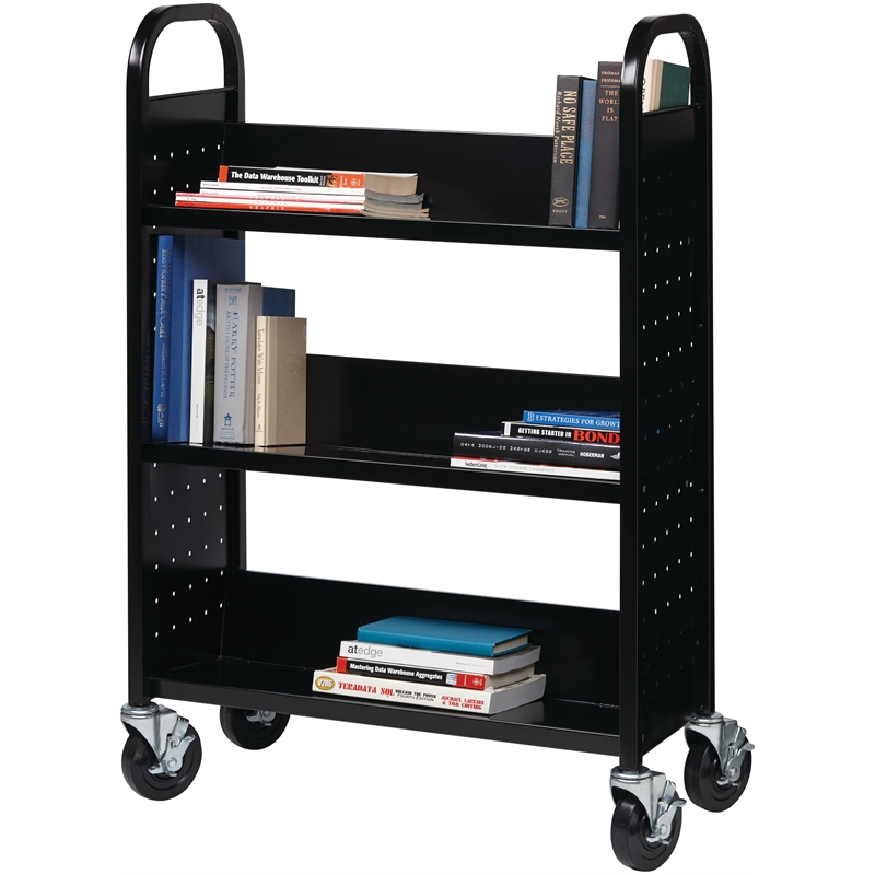 Home Square 2 Piece Single-sided Mobile Metal Book Cart Set in Black
