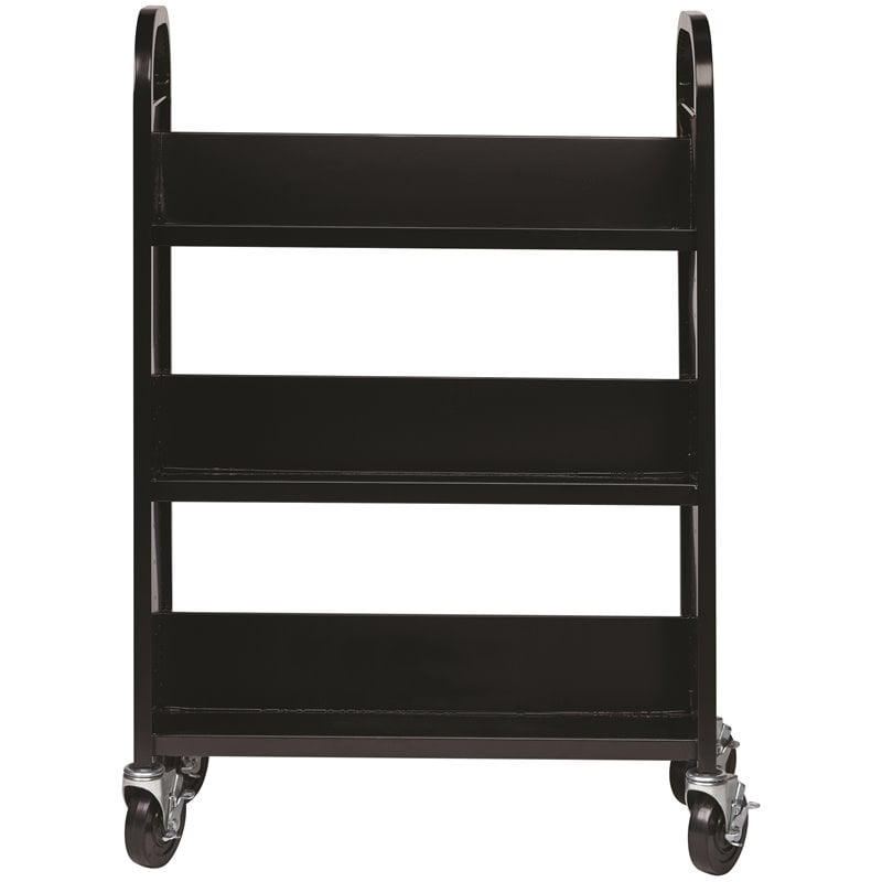 Home Square 2 Piece Single-sided Mobile Metal Book Cart Set in Black