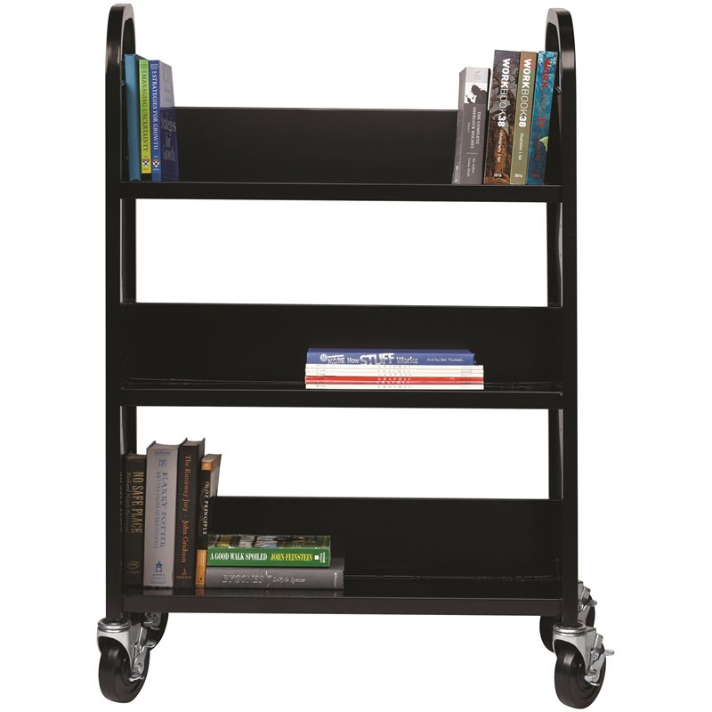 Home Square 2 Piece Single-sided Mobile Metal Book Cart Set in Black