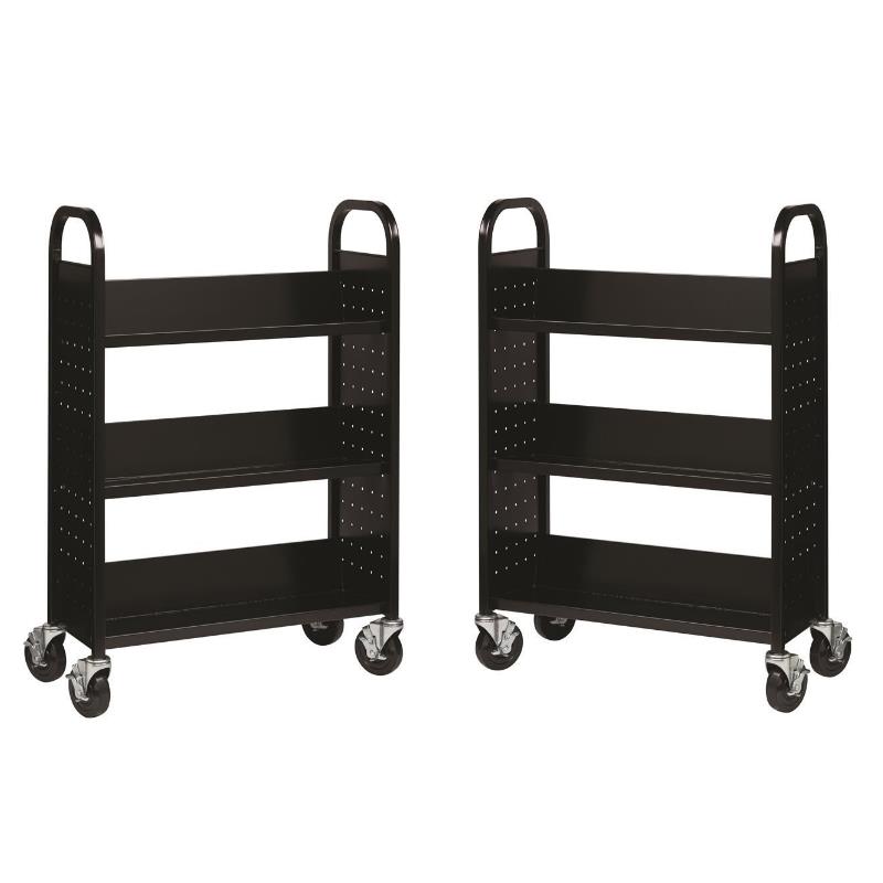 Home Square 2 Piece Single-sided Mobile Metal Book Cart Set in Black