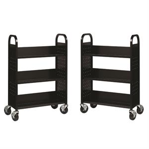 Home Square 2 Piece Single-sided Mobile Metal Book Cart Set in Black