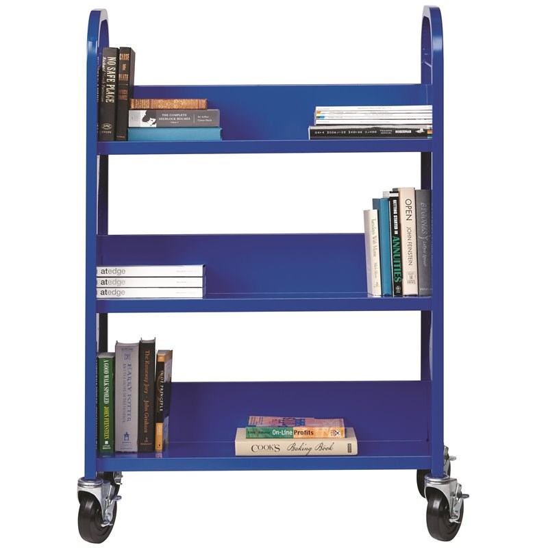 Home Square 2 Piece Single-sided Mobile Metal Book Cart Set in Classic Blue