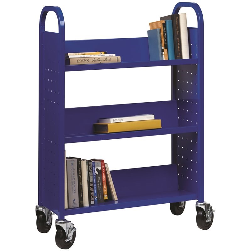 Home Square 2 Piece Single-sided Mobile Metal Book Cart Set in Classic Blue