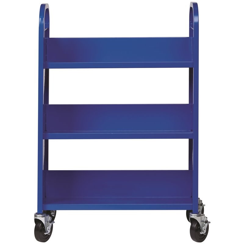 Home Square 2 Piece Single-sided Mobile Metal Book Cart Set in Classic Blue