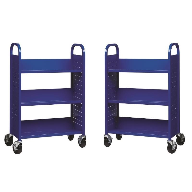 Home Square 2 Piece Single-sided Mobile Metal Book Cart Set in Classic Blue