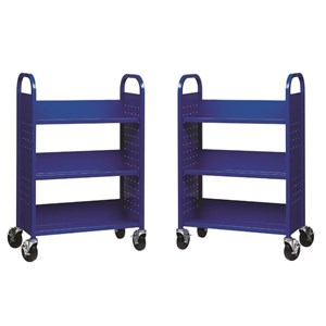 Home Square 2 Piece Single-sided Mobile Metal Book Cart Set in Classic Blue