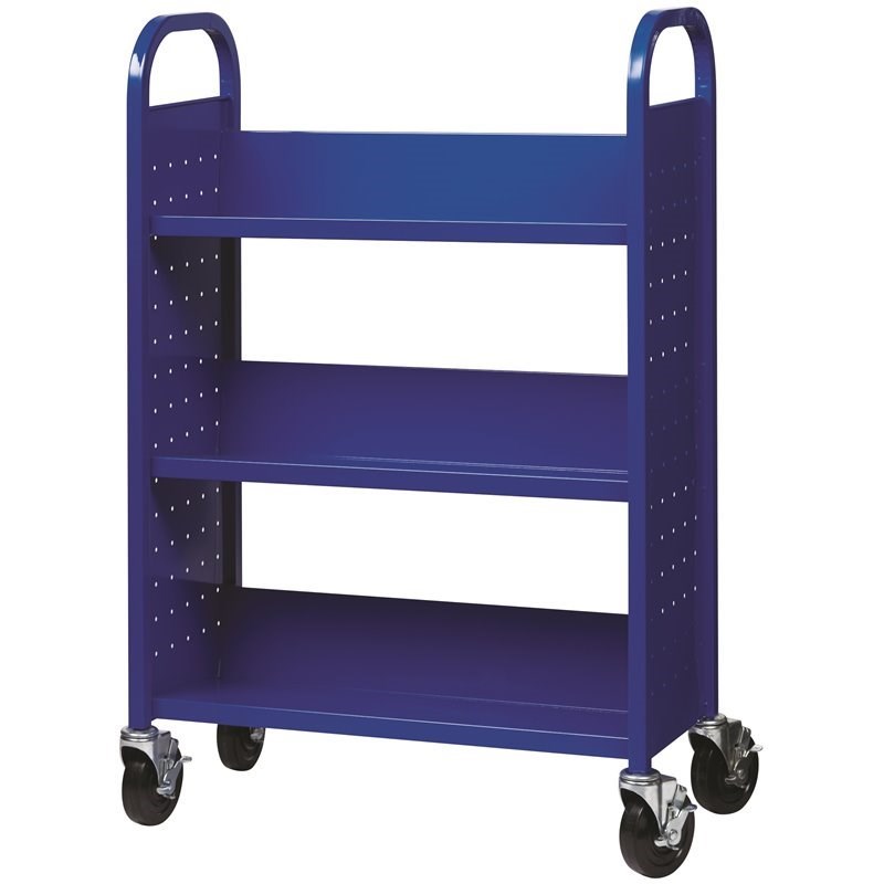 Home Square 2 Piece Single-sided Mobile Metal Book Cart Set in Classic Blue