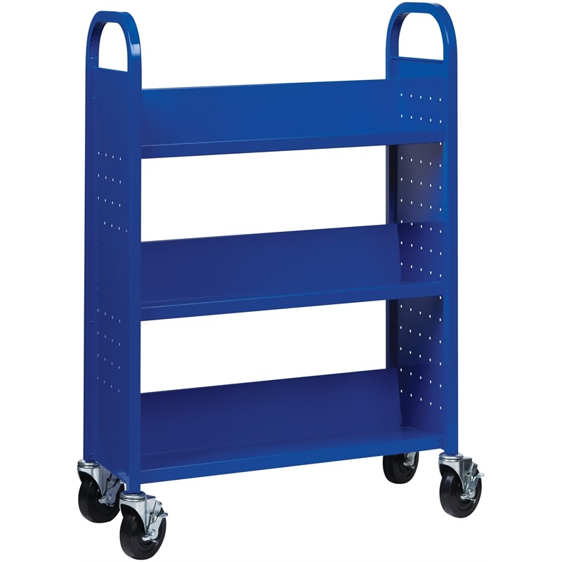 Home Square 2 Piece Single-sided Mobile Metal Book Cart Set in Classic Blue