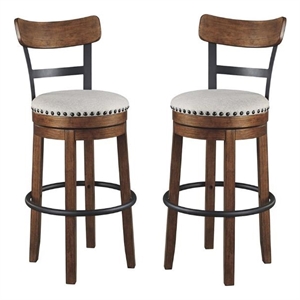 Home Square 2 Piece Swivel Wood Bar Stool Set with Fabric Seat in Brown