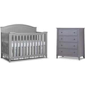 Baby Crib and 4 Drawer Dresser Chest Set in Gray