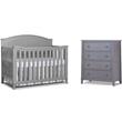 Baby Crib and 4 Drawer Dresser Chest Set in Gray