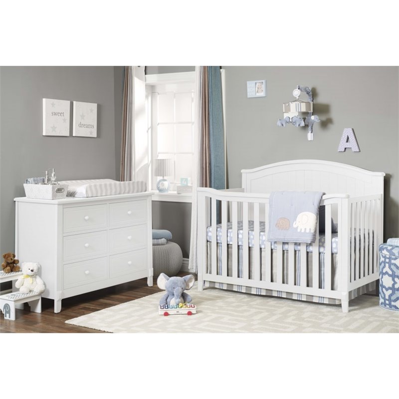 Baby Crib and 4 Drawer Dresser Chest Set in Pure White