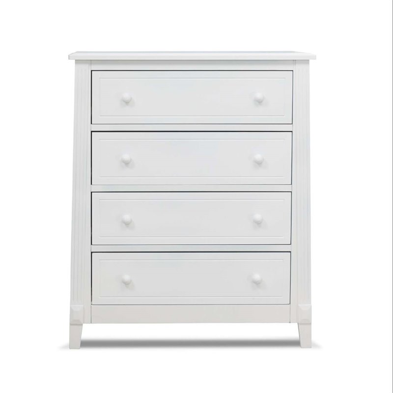 Baby Crib and 4 Drawer Dresser Chest Set in Pure White