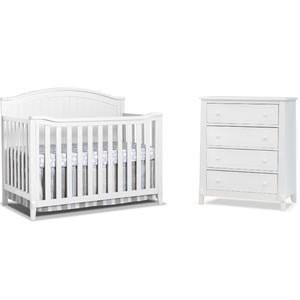 Baby Crib and 4 Drawer Dresser Chest Set in Pure White
