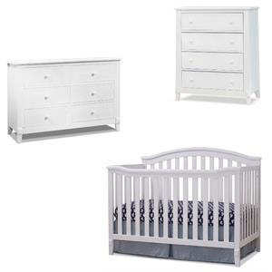 Baby Crib 4 Drawer Chest and Double Dresser Set in White