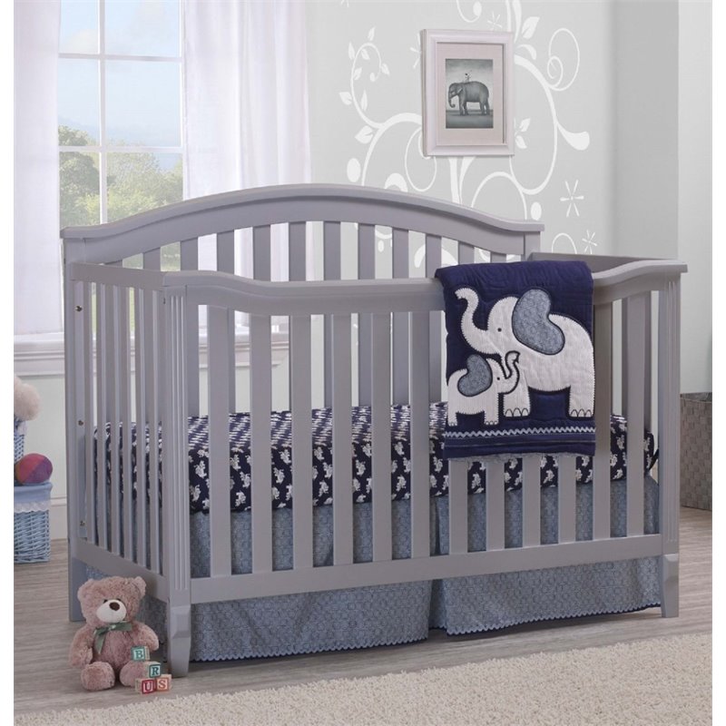 Baby Crib 4 Drawer Chest and Double Dresser Set in Gray