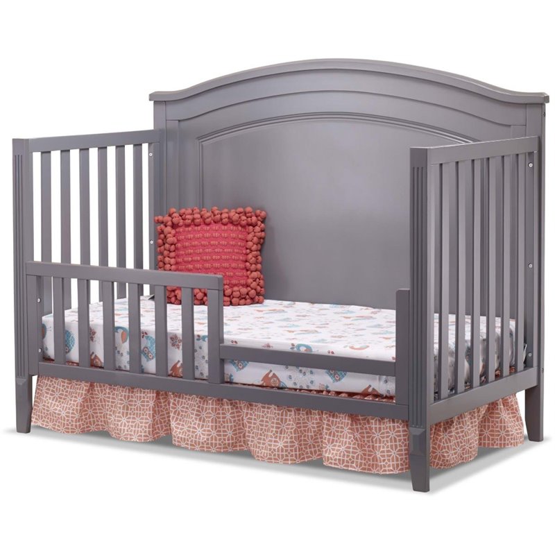 Baby Crib with 4 Drawer Chest and Double Dresser Set in Gray