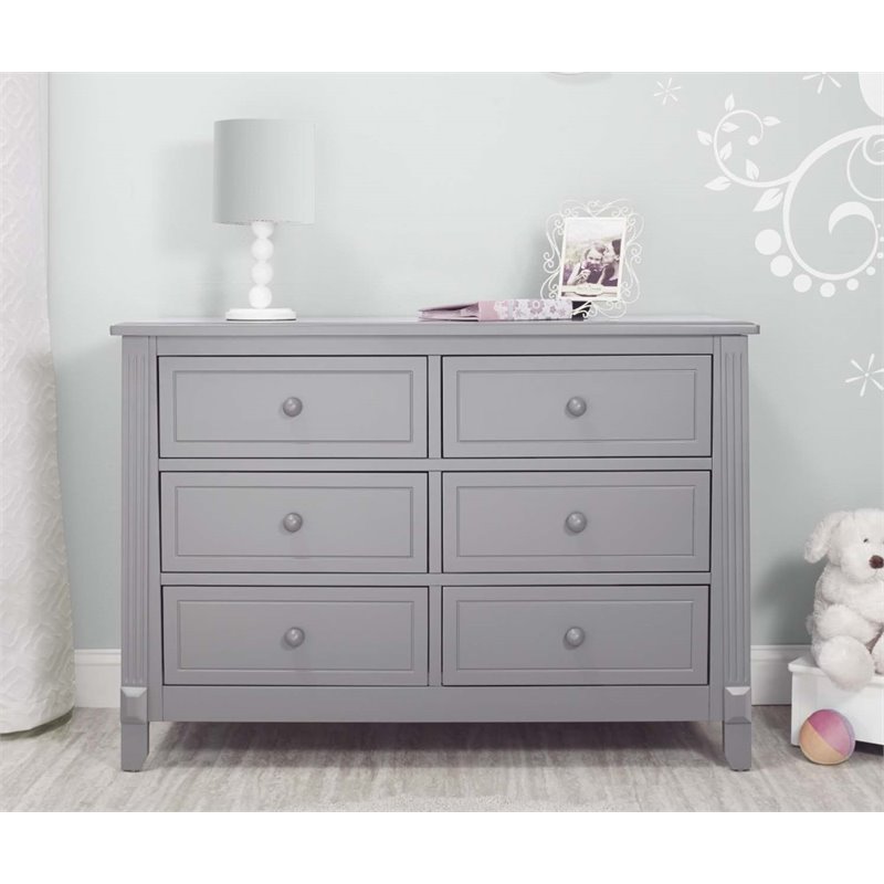 Baby Crib with 4 Drawer Chest and Double Dresser Set in Gray