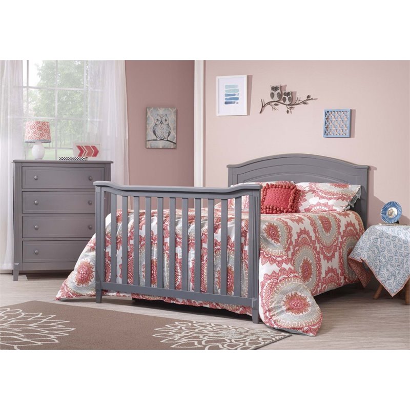 Baby Crib with 4 Drawer Chest and Double Dresser Set in Gray