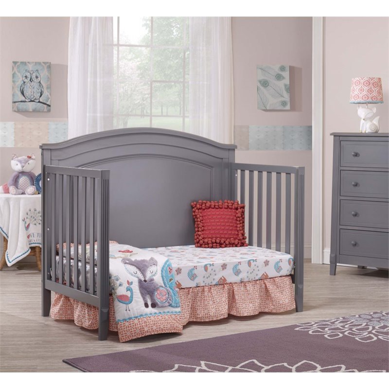 Baby Crib with 4 Drawer Chest and Double Dresser Set in Gray
