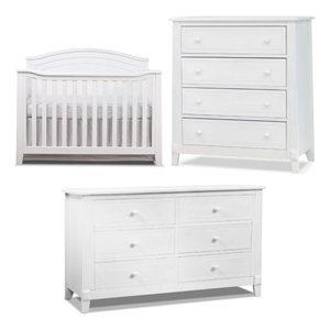 Baby Crib with 4 Drawer Chest and Double Dresser Set in White