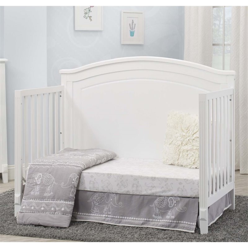 Baby Crib with 4 Drawer Chest and Double Dresser Set in White