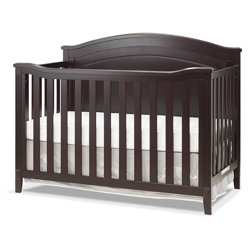 Baby Crib with 4 Drawer Chest and Double Dresser Set in Espresso