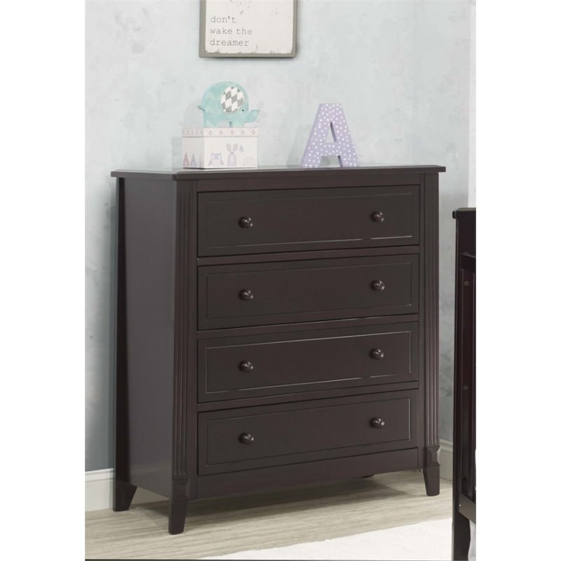 Baby Crib with 4 Drawer Chest and Double Dresser Set in Espresso