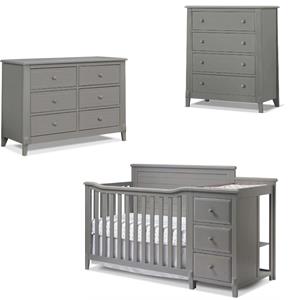 Baby Crib with 4 Drawer Cheat and Double Dresser Set in Weathered Gray