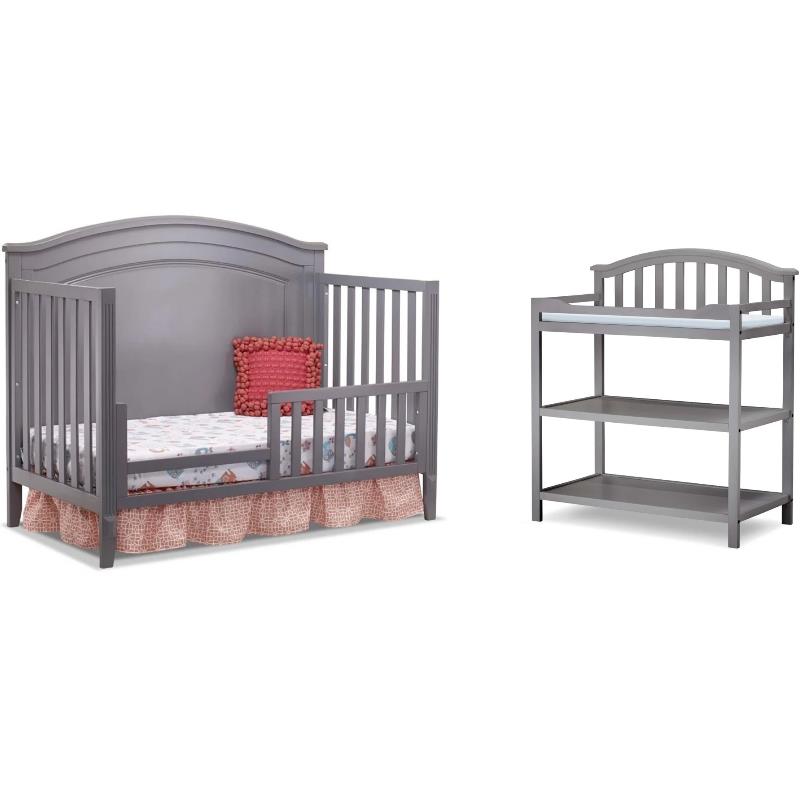 Baby Crib and Changing Table 2 Piece Set in Gray