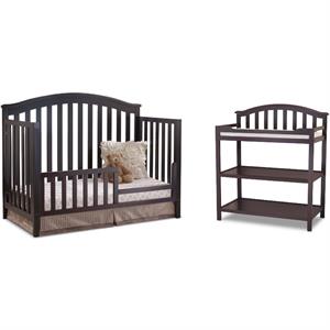 Baby Crib and Changing Table 2 Piece Set in Espresso