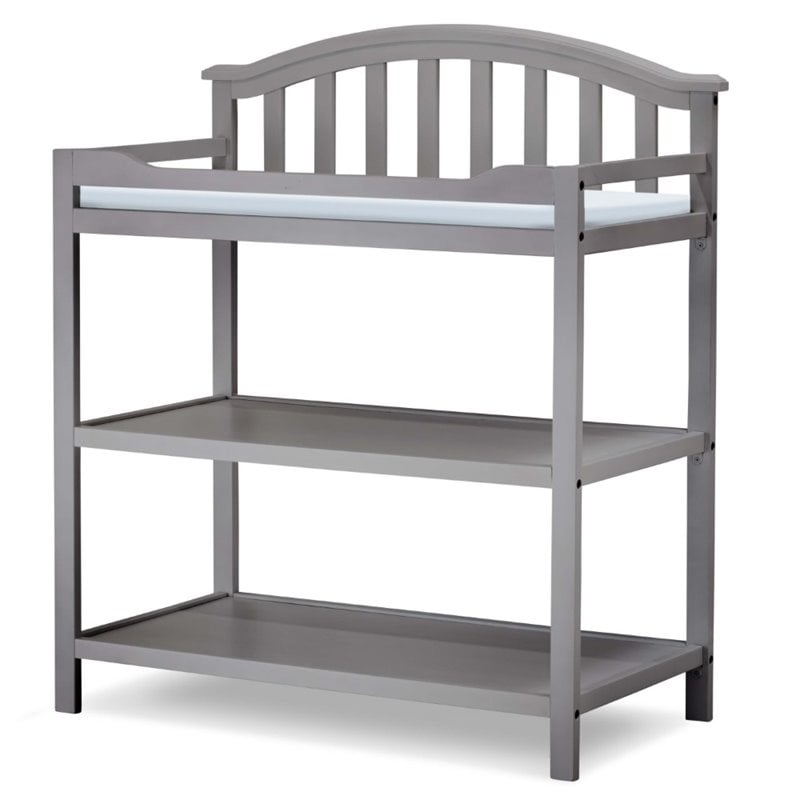 Baby Crib with Changing Table and 4 Drawer Dresser Chest Set in Gray
