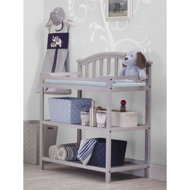Baby Crib with Changing Table and 4 Drawer Dresser Chest Set in Gray