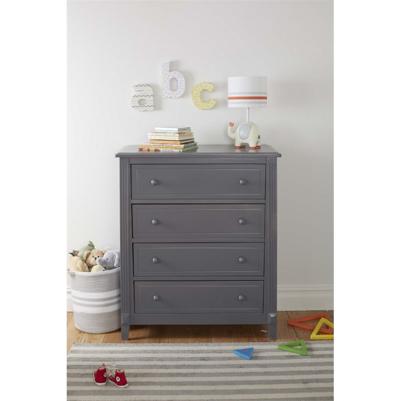 Baby Crib with Changing Table and 4 Drawer Dresser Chest Set in Gray