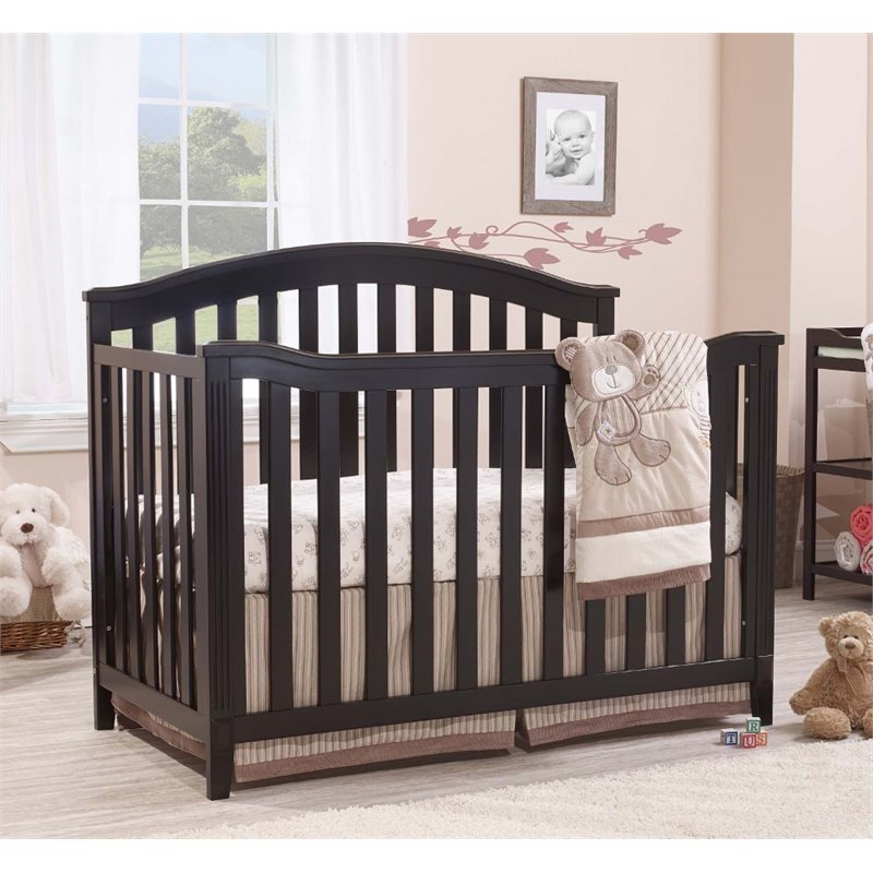 Baby Crib with Changing Table and 4 Drawer Dresser Set in Espresso