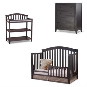 Baby Crib with Changing Table and 4 Drawer Dresser Set in Espresso