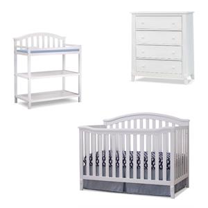 Baby Crib with Changing Table and 4 Drawer Dresser Chest Set in White