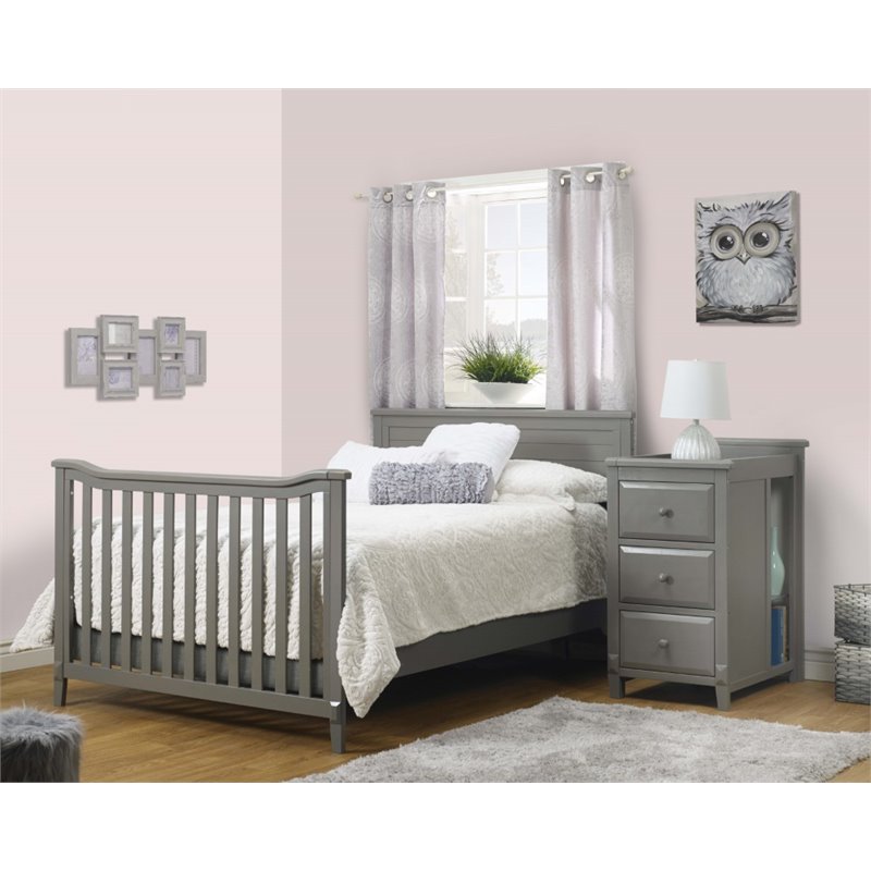 Baby Crib with Changing Table and 4 Drawer Dresser Chest Set in Weathered Gray