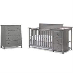 Baby Crib with Changing Table and 4 Drawer Dresser Chest Set in Weathered Gray