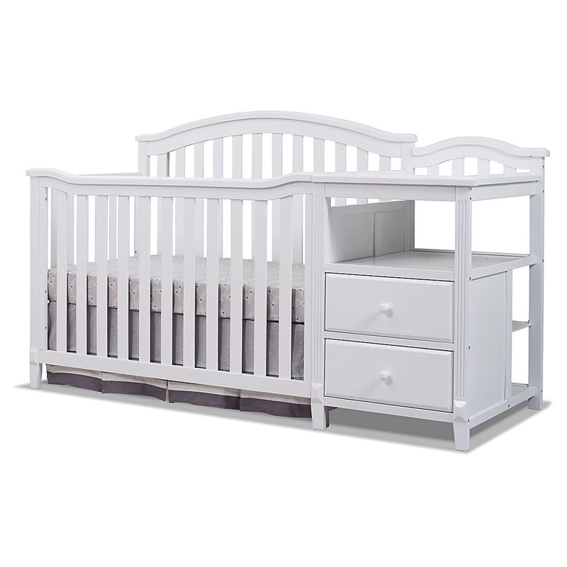 Baby Crib with Changing Table and 6 Drawer Double Dresser Set in White