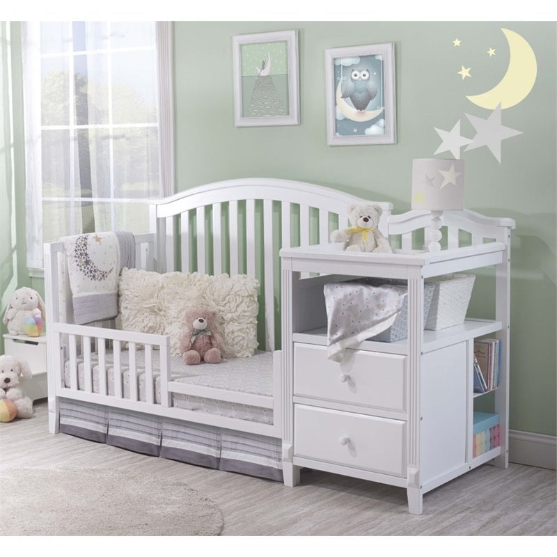 Baby Crib with Changing Table and 6 Drawer Double Dresser Set in White