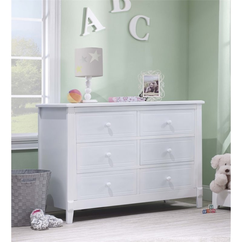 Baby Crib with Changing Table and 6 Drawer Double Dresser Set in White