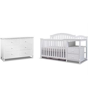 Baby Crib with Changing Table and 6 Drawer Double Dresser Set in White