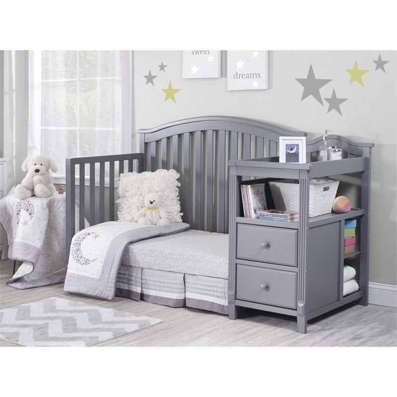 Baby Crib with Changing Table and 6 Drawer Double Dresser Set in Gray