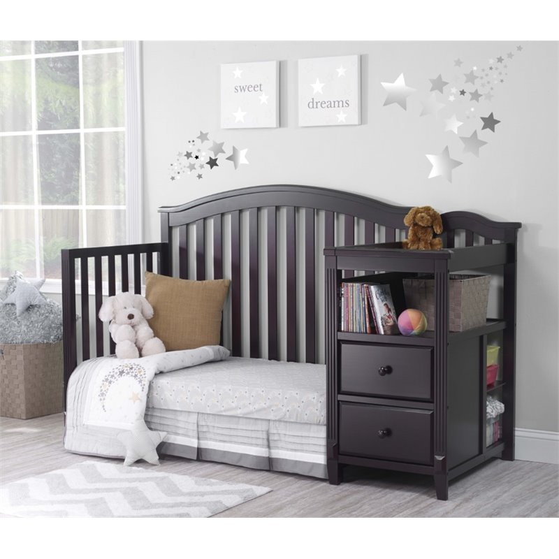 Baby Crib with Changing Table and 6 Drawer Double Dresser Set in Espresso