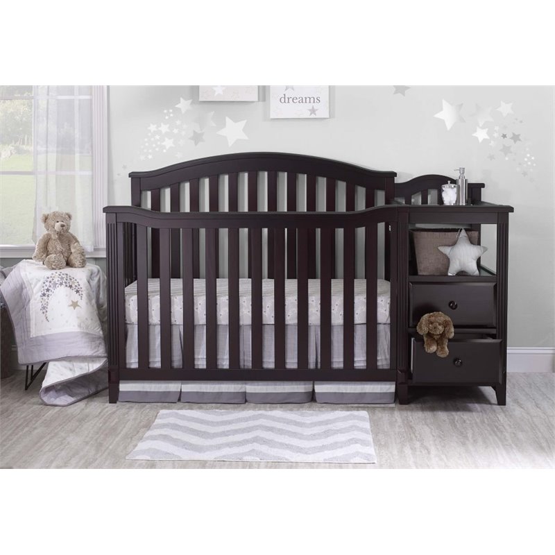 Baby Crib with Changing Table and 6 Drawer Double Dresser Set in Espresso